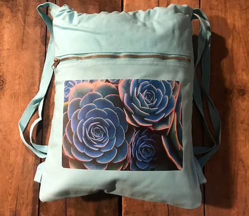 Hens & Chickens Succulents Boho Cotton Canvas Cinch Backpack