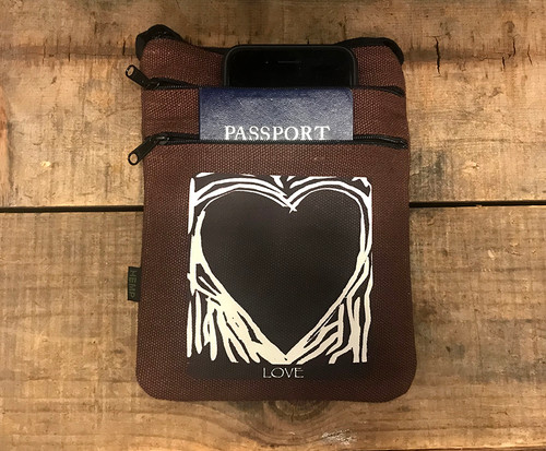 Primal Love Heart Hemp 3 Zip Cross Body Bag/Purse