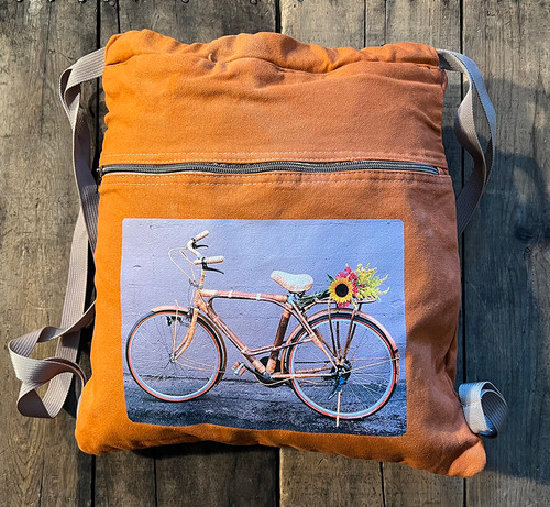 Bamboo Bike (Vintage Vietnamese Bicycle) Boho Cotton Canvas Cinch Backpack