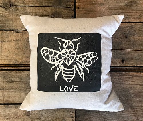 Dharma Love Pillow Bee Love Handcrafted, Eco Dyed Cotton 
