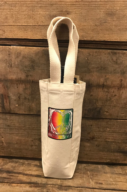 One Love Heart Single & 2 Bottle Cotton Canvas Wine/Gift Bag