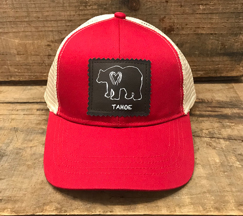 Bear (block print) Tahoe, Custom Location or No Text Keep on Truckin' Organic Cotton Trucker Hat