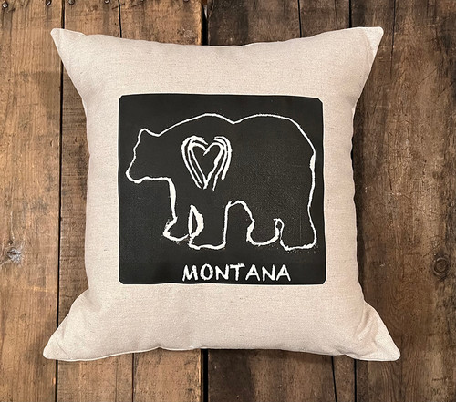 Pillow Bear Montana (block print) Handcrafted Cotton Pillow