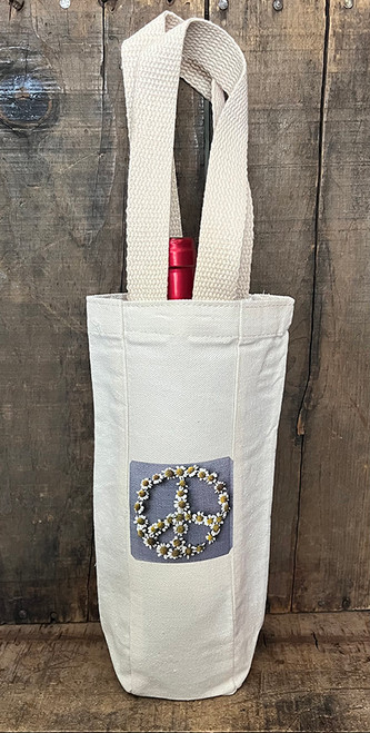 Peace Sign Feverfew Single & 2 Bottle Cotton Canvas Wine, Lunch, Gift Bag