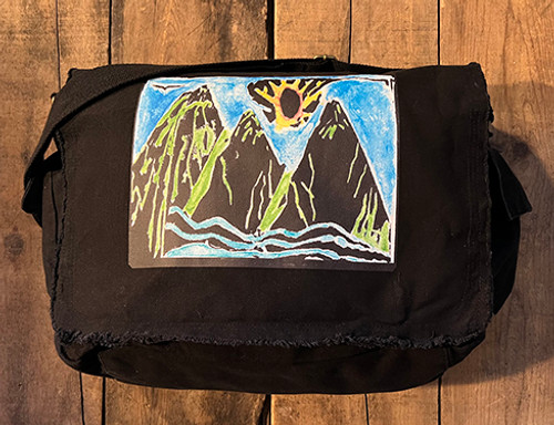 Mountains Ocean Sun (Block Print) Cotton Canvas Messenger Bag
