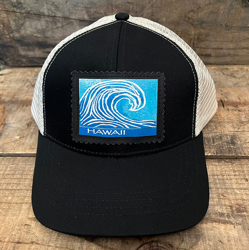 Wave (Block Print) Hawaii and Custom Location Keep On Truckin' Organic Cotton & Recycled Polyester Trucker Hat