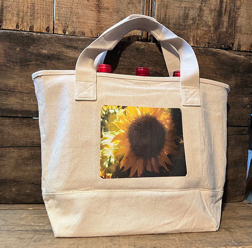 Sunflower Cotton Canvas Wine & Growler Tote Bag