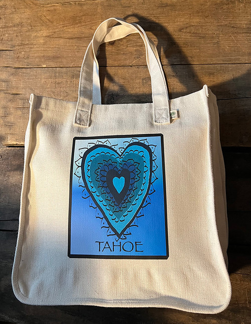 Azul Heart Love, Nevada, Tahoe, and Custom Location Hemp Market Tote Bag
