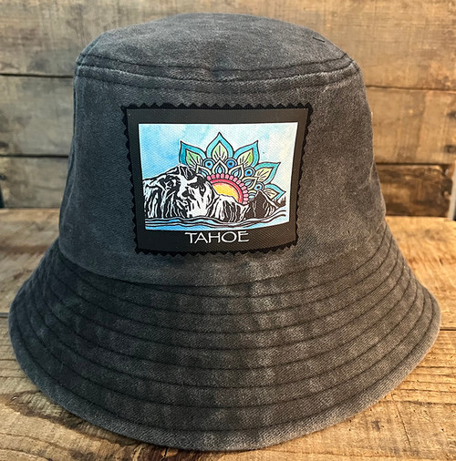 Dharma Love Bucket Hat  100% Cotton Mountain Mandala Sunrise  Tahoe, Truckee, Custom Location or No Text