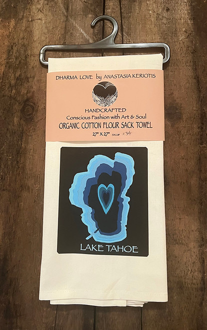 Dharma Love Tea Towel (Kitchen Towel) Organic Cotton Flour Sack Towel Lake Tahoe with Heart 