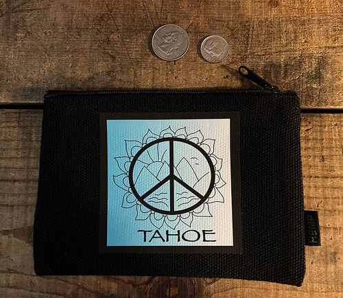 Peace Sign Mandala Mountain Scene  Peace, or Tahoe, or No Text  Medium & Large Hemp Coin Purse Pouch