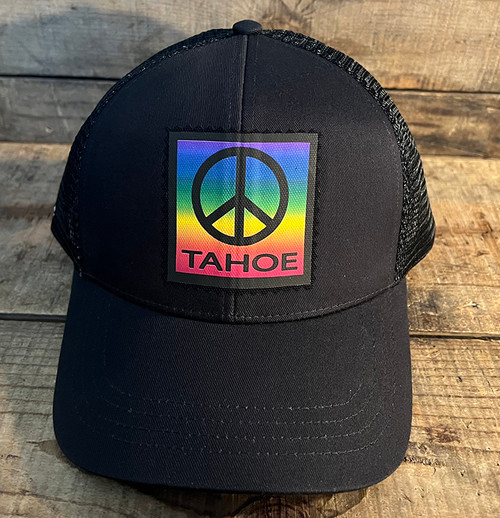 Rainbow Peace Sign with Peace or Tahoe Organic Cotton & Recycled Polyester Trucker Hat