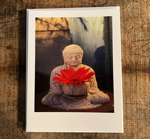 Buddha with Gerbera Daisy Greeting Card