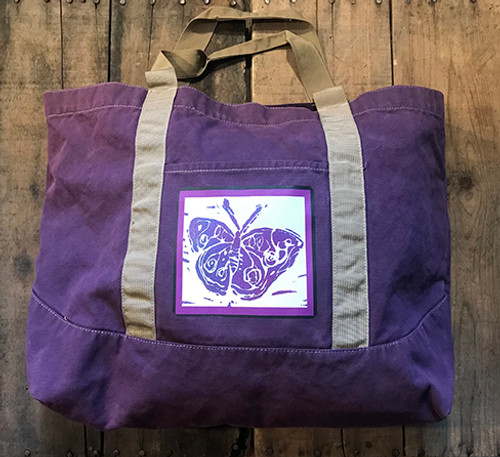 Butterfly (Block Print) Cotton Canvas Beach/Market Tote Bag 