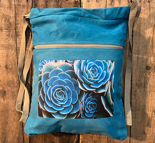 Hens & Chickens Succulents Boho Cotton Canvas Cinch Backpack