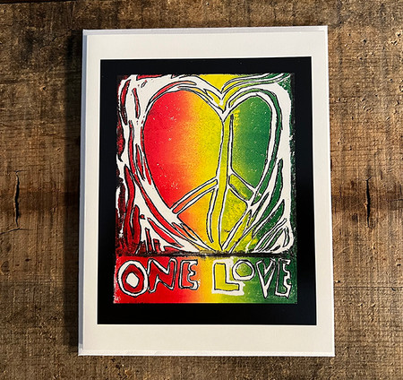 One Love Heart (Block Print) Greeting Card - Dharma Love