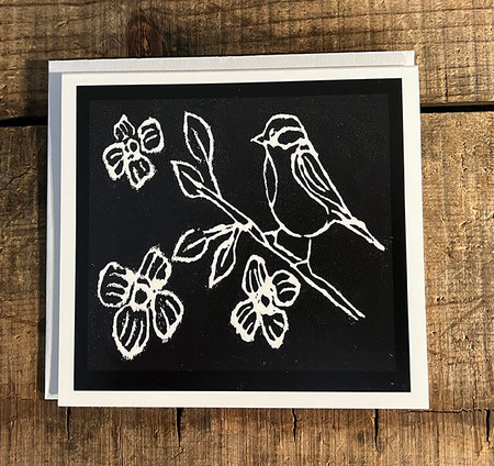 Bird with Blossoms (Block Print) Greeting Card