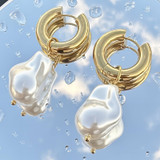 Chiara Pearl Hoop Earrings – Gold