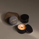 Hutwoods Magnolia, Violet & Musk Black Travel Tin Candle Small 120g 25 Hours Burn Time lifestyle image 2