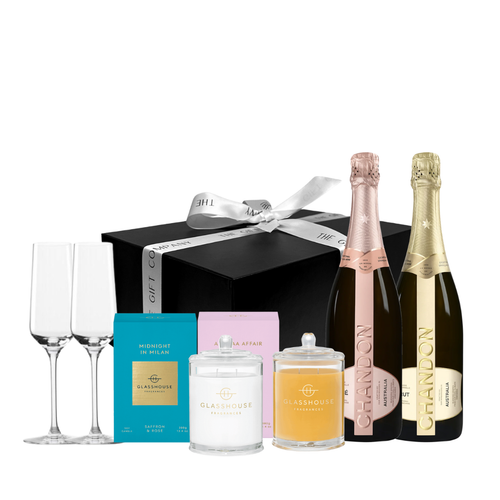 Cheers Gift Set - Glasshouse Fragrances Candle, Chandon Bottle, Champagne Glasses