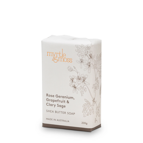 Bath Soap Bar - Myrtle & Moss - Myrtle & Moss Shea Butter Soap Rose Geranium, Grapefruit & Clary Sage 200g - The Gift Company Bath Soap Bar - Myrtle & Moss - Myrtle & Moss Shea Butter Soap Rose Geranium, Grapefruit & Clary Sage 200g - The Gift Company