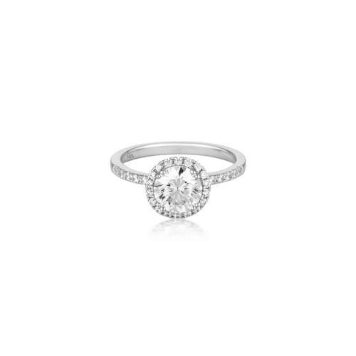 GEORGINI Round Brilliant Cut Halo Moissanite Engagement Ring – 1.25ctw, 9ct White Gold