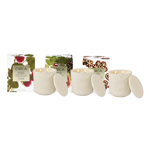 CIRCA Raspberry & Rhubarb, White Fig & Cedar, Gingerbread Cookies Candle Bundle x 3