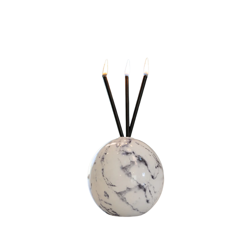 Everlasting Candle Co Neva Signature Set - White Marble Vase & Black Candle Sticks