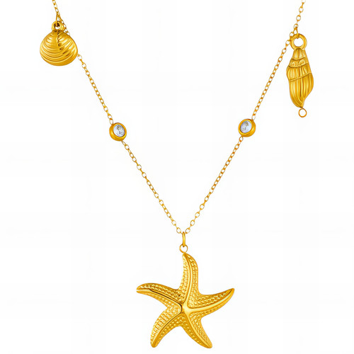 Talia Starfish & Seashell Necklace – Gold