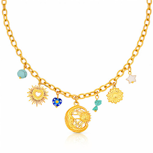 Delphine Crescent & Sun Necklace – Gold