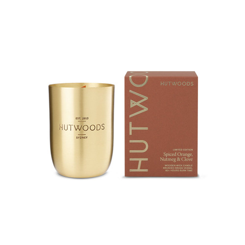 Hutwoods Spiced Orange, Nutmeg & Clove Brass Vessel Candle 375g 80+ Hours Burn Time - The Gift Company