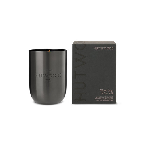 Hutwoods Wood Sage & Sea Salt Matte Black Vessel Candle 375g 80+ Hours Burn Time - The Gift Company