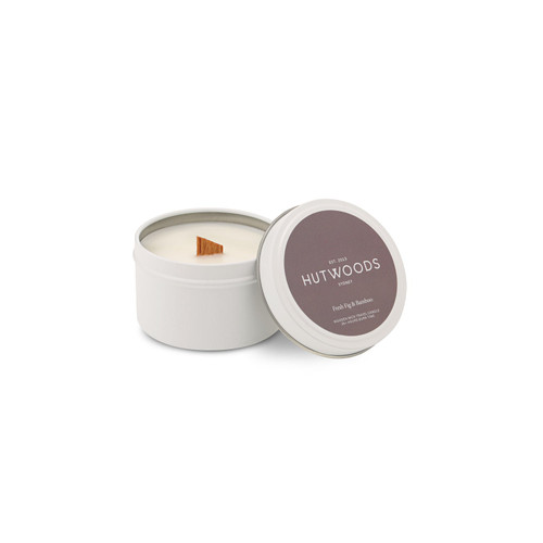 Hutwoods Fresh Fig & Bamboo White Travel Tin Candle Small 120g 25 Hours Burn Time - The Gift Company