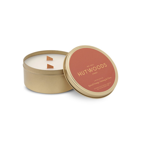 Hutwoods Spiced Orange, Nutmeg & Clove Gold Travel Tin Candle Large 340g 50+ Hours Burn Time - The Gift Company