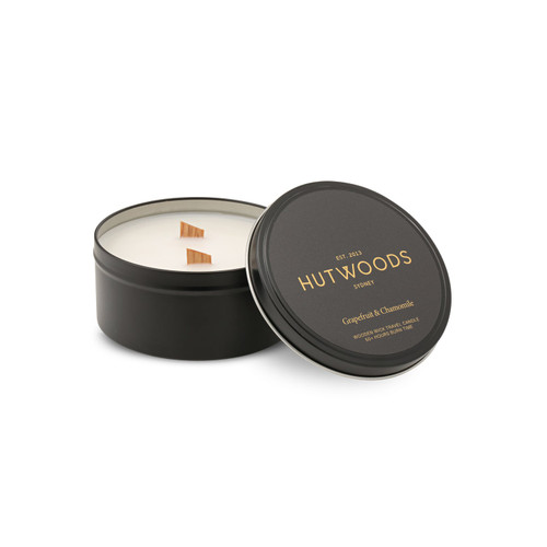 Hutwoods Grapefruit & Chamomile Black Travel Tin Candle Large 340g 50+ Hours Burn Time - The Gift Company