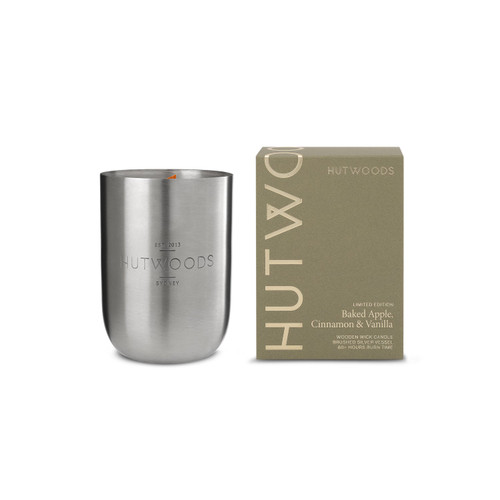 Hutwoods Baked Apple, Cinnamon & Vanilla Silver Vessel Candle 375g 80+ Hours Burn Time - The Gift Company