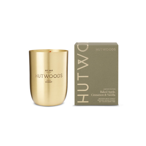 Hutwoods Baked Apple, Cinnamon & Vanilla Brass Vessel Candle 375g 80+ Hours Burn Time - The Gift Company