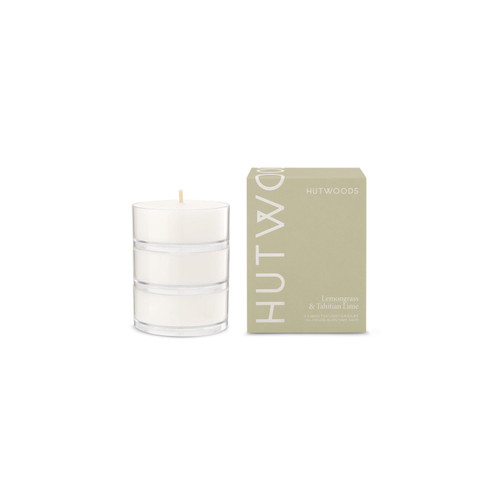 Hutwoods Lemongrass & Tahitian Lime Maxi Tea Lights Pack of 3 - The Gift Company