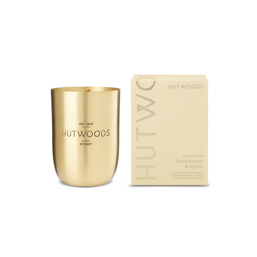 Hutwoods Frankincense & Myrrh Brass Vessel Candle 375g 80+ Hours Burn Time - The Gift Company