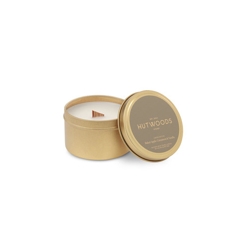 Hutwoods Baked Apple, Cinnamon & Vanilla Gold Travel Tin Candle Small 120g 25 Hours Burn Time - The Gift Company