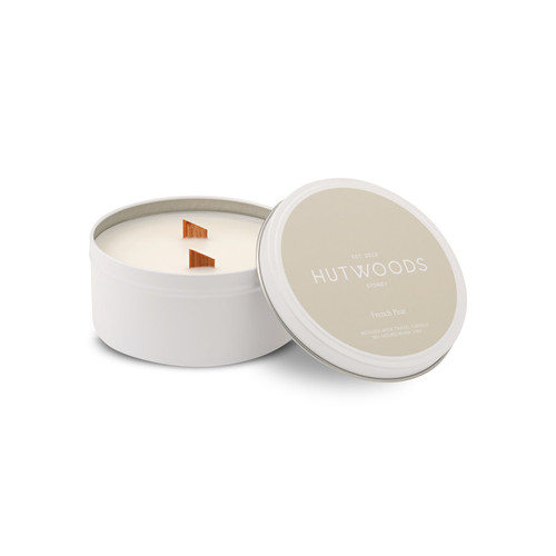 Hutwoods French Pear White Travel Tin Candle Large 340g 50+ Hours Burn Time - The Gift Company