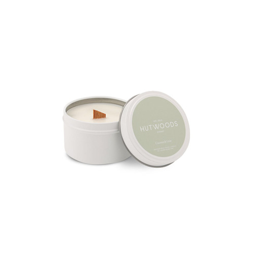 Hutwoods Coconut & Lime White Travel Tin Candle Small 120g 25 Hours Burn Time - The Gift Company