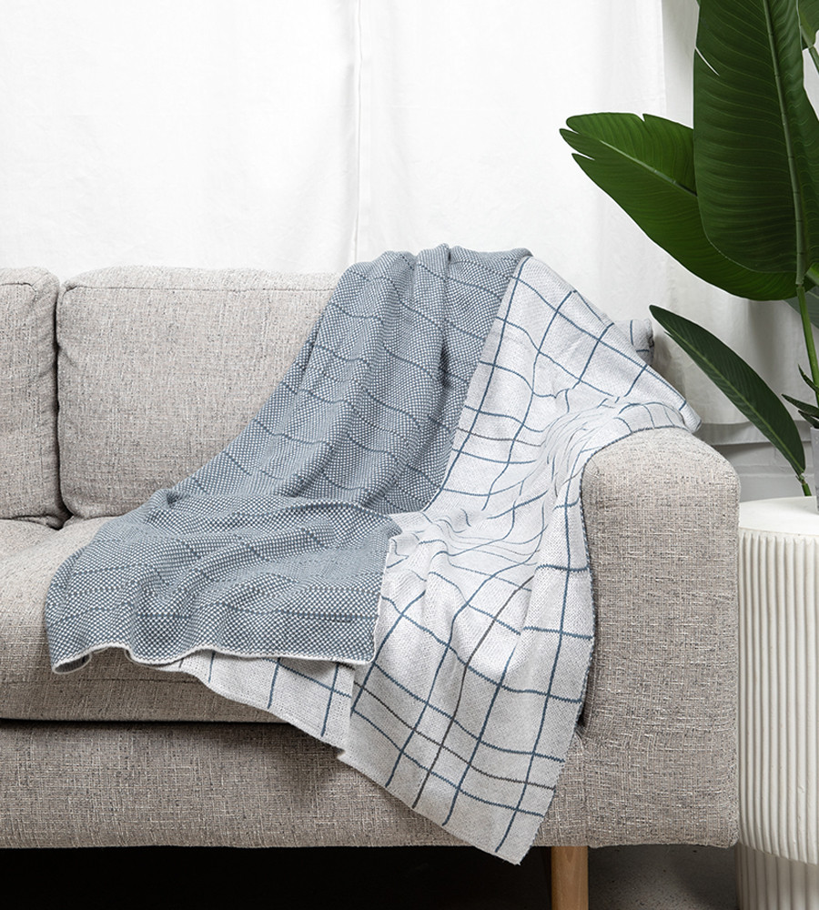 Bamboo Knit Throw Plaid Harbor Gray