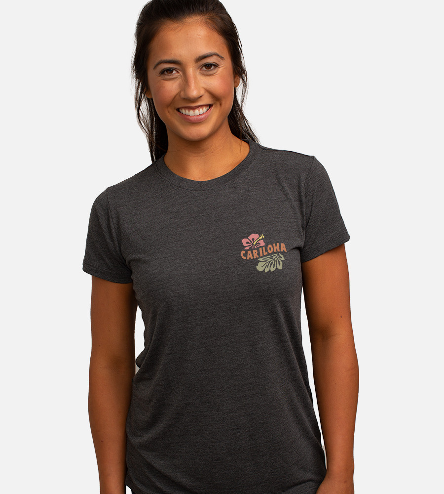 ★COVERNAT★ Cool Cotton Vacation Graphic Tee Charcoal CO250 Women's Bamboo Crew Tee - Good Vibes Floral - Charcoal Heather