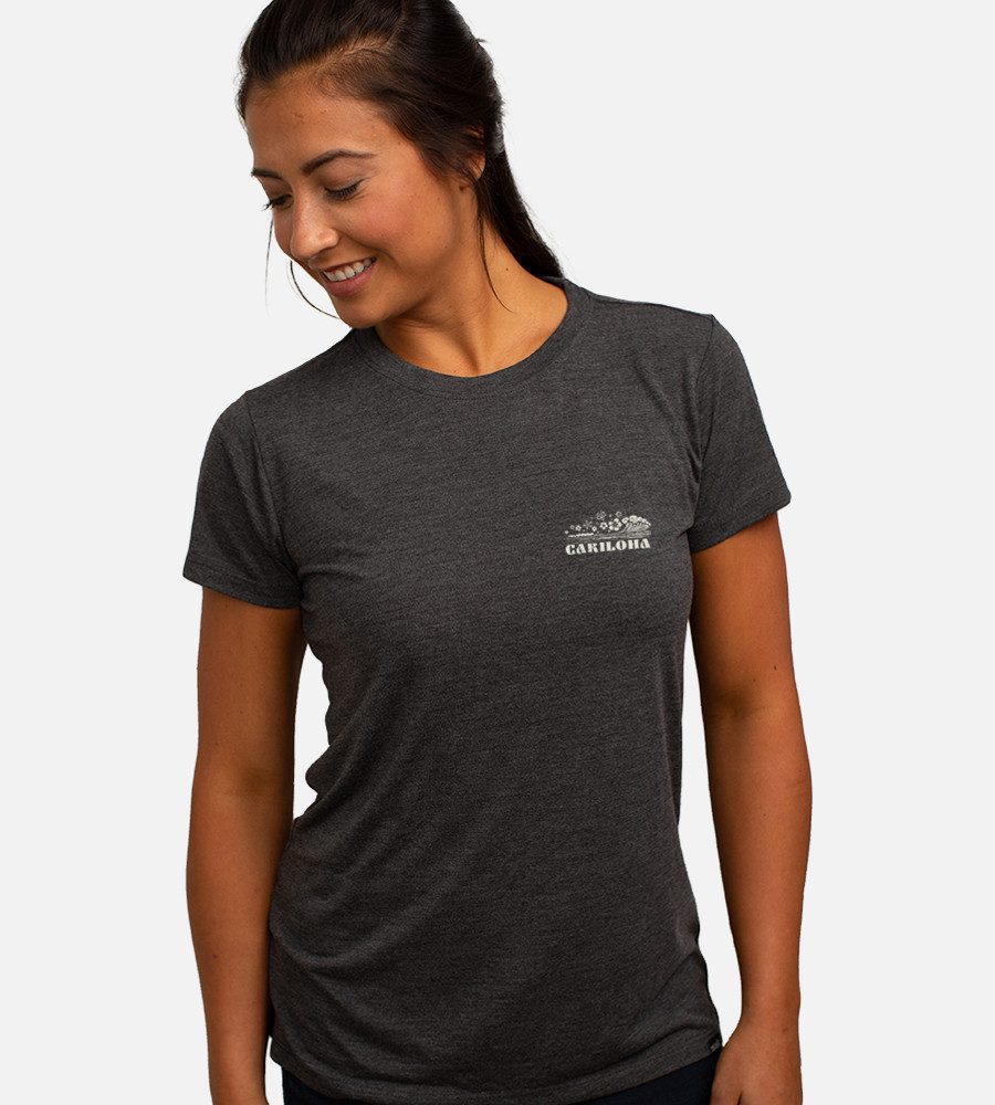 ★DNSR★ Women's Heritage Crop T-Shirt Charcoal Women's Bamboo Crew Tee - Sunrise Waves - Charcoal Heather