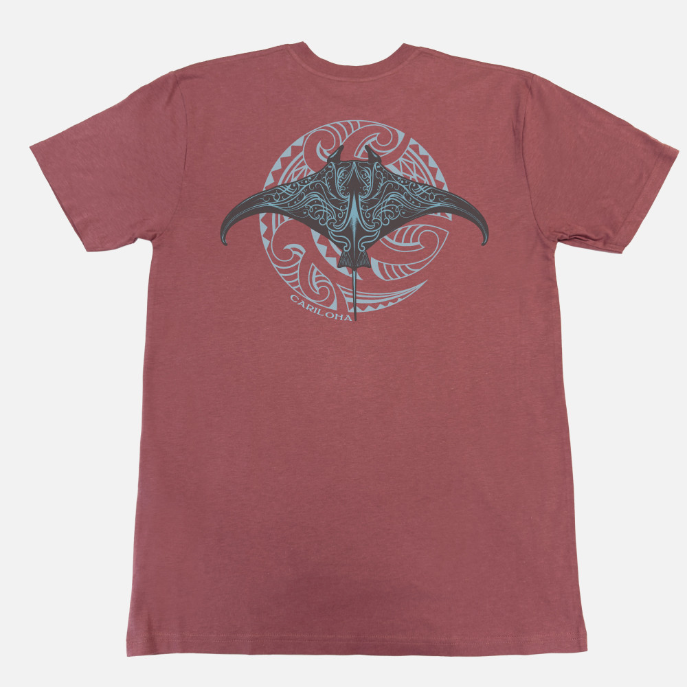 Bamboo Crew Tee - Tribal Sting Ray - Hibiscus Red