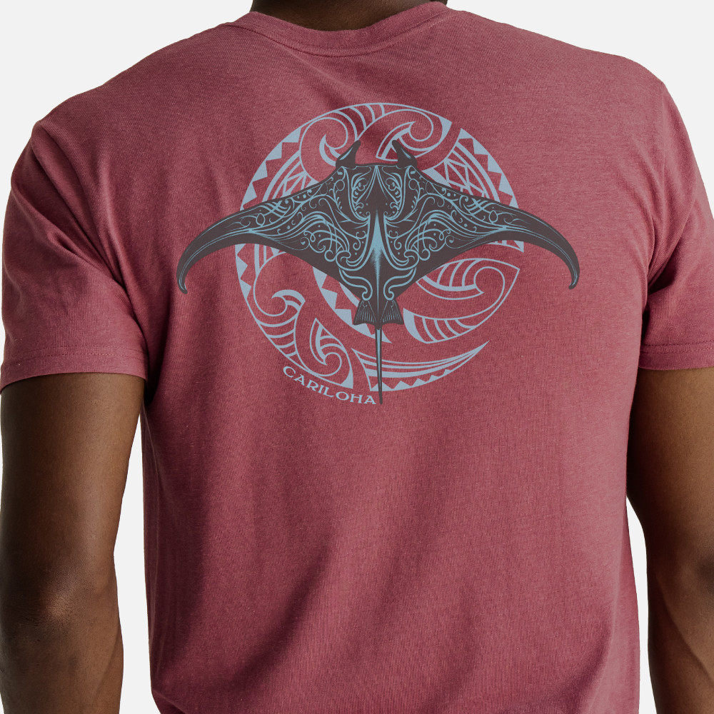 Bamboo Crew Tee - Tribal Sting Ray - Hibiscus Red