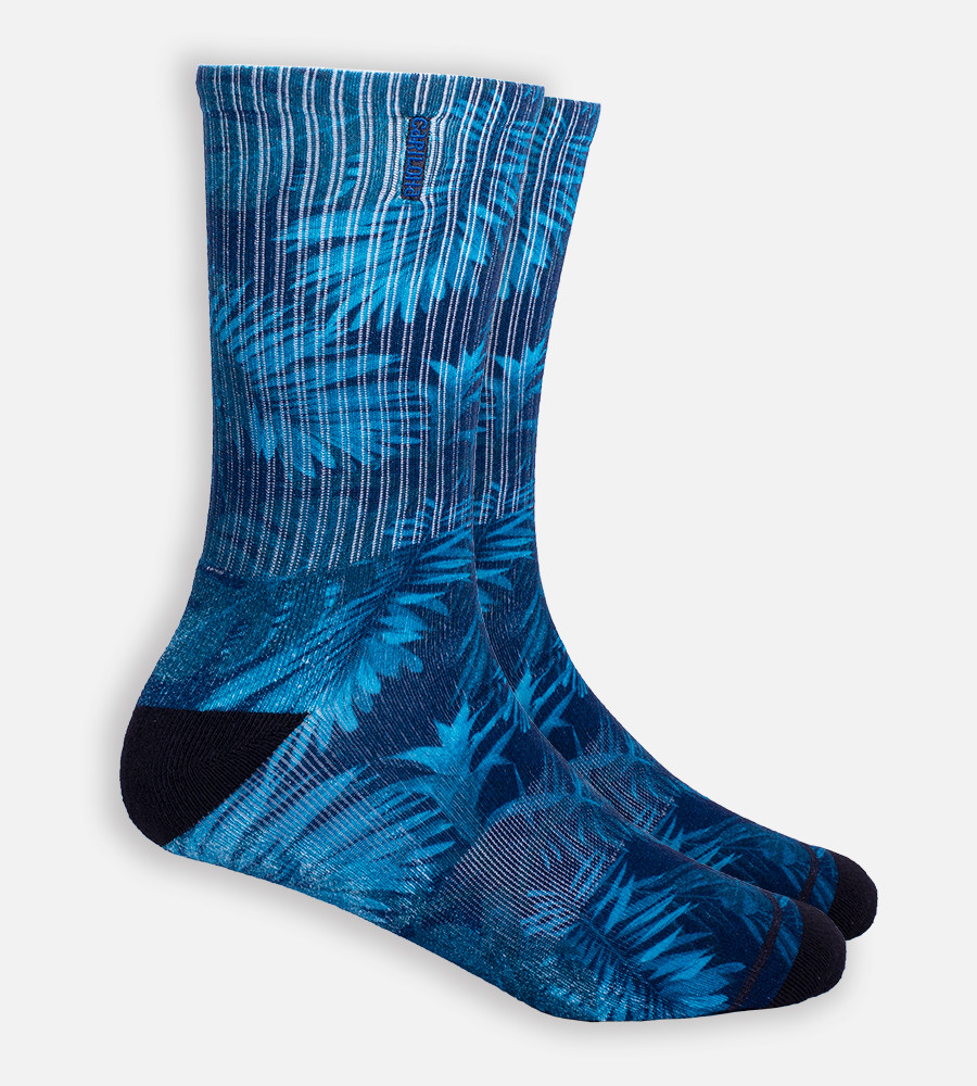 Bamboo Printed Crew Socks - Midnight Foliage