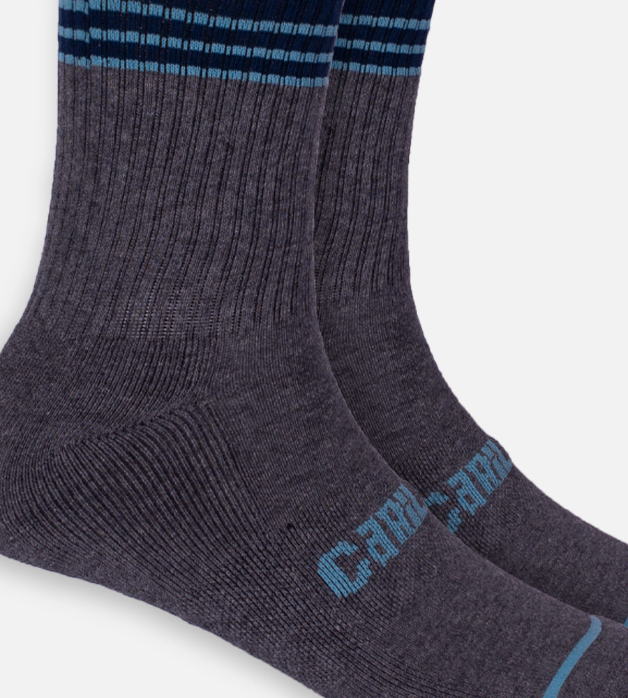 Bamboo Crew Socks - Heather Carbon Block Stripe