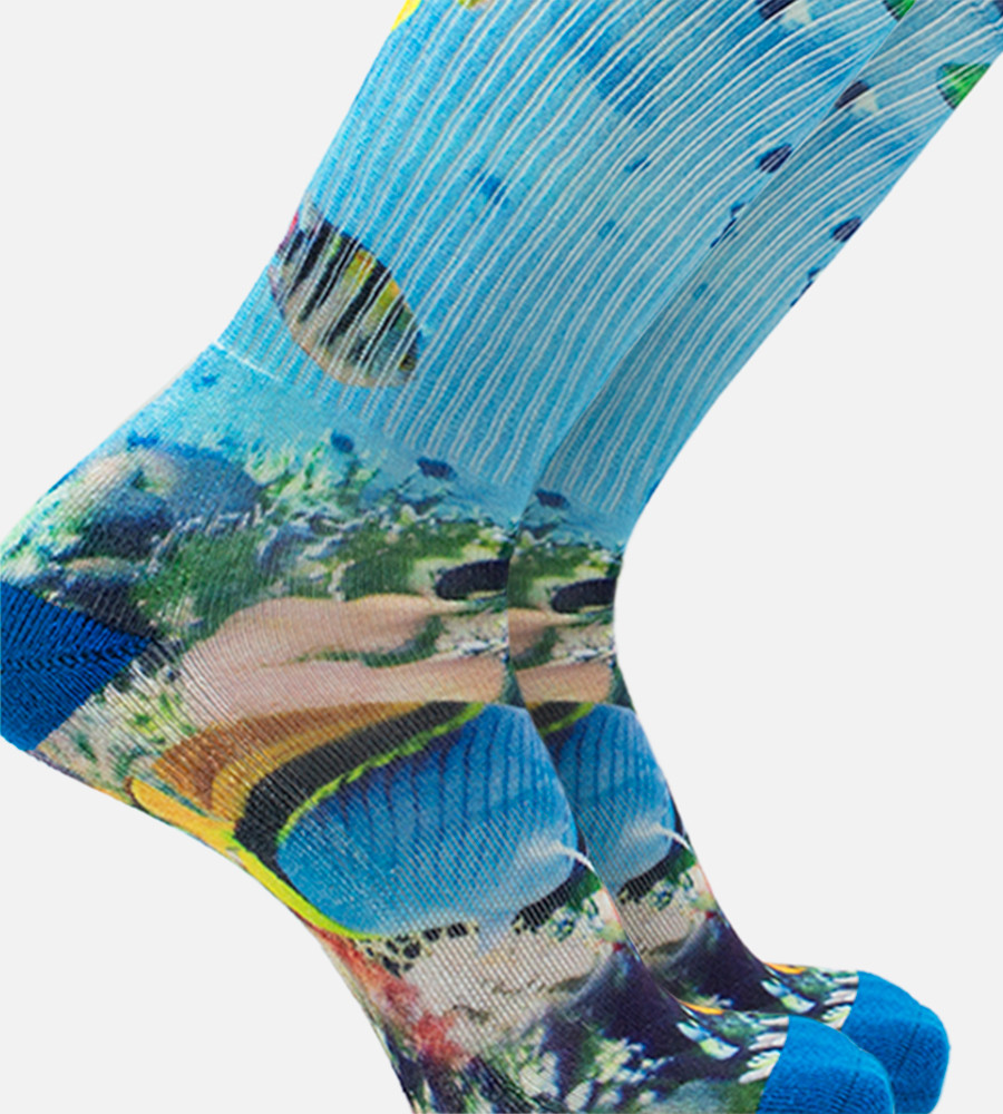 Men's Bamboo Printed Crew Socks - Ocean Scene Blue